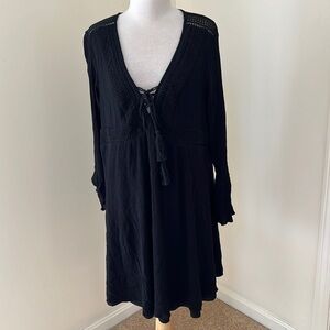 Torrid 1X black lace up cut out sleeves dress with eyelet detail.